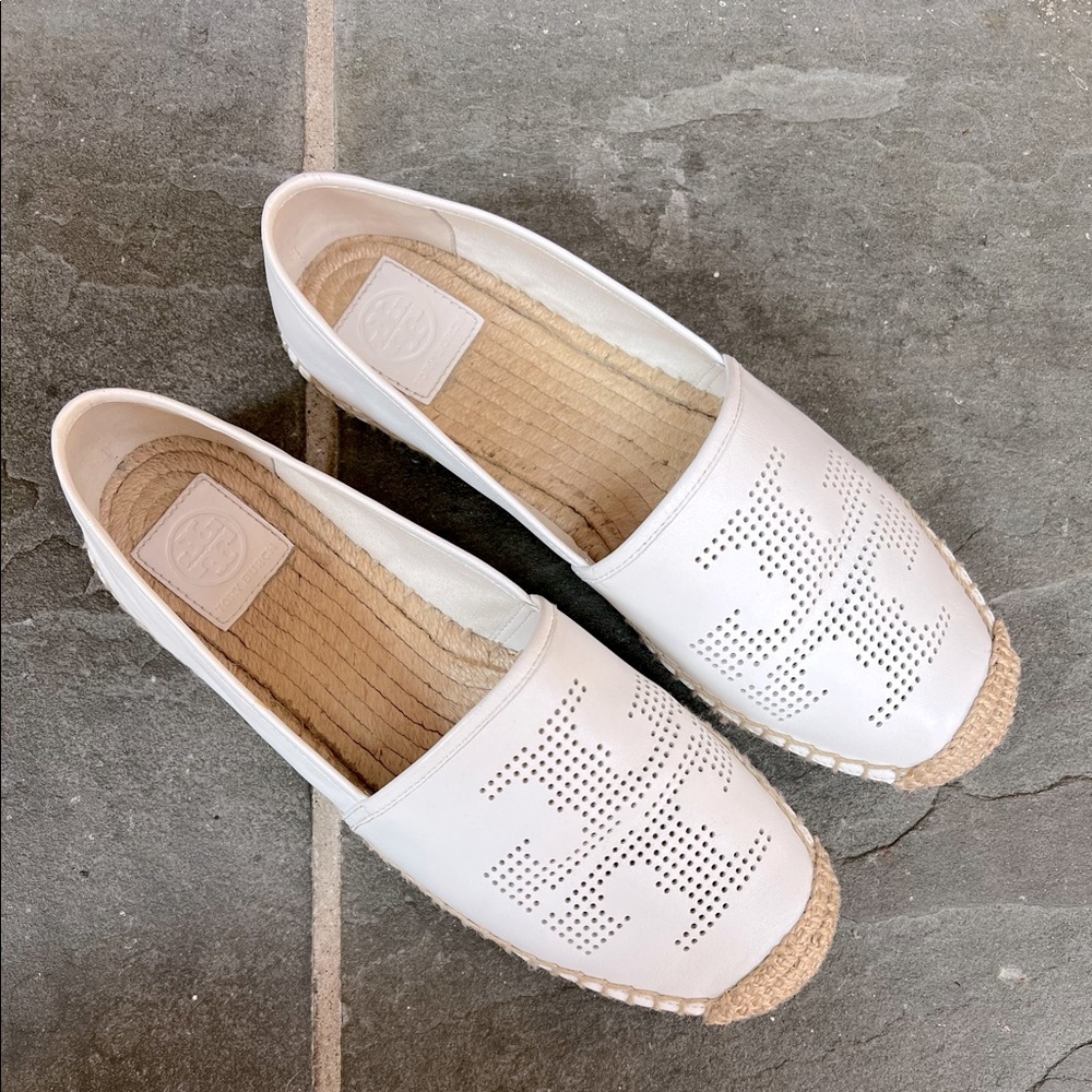 Tory Burch White Leather Espadrilles